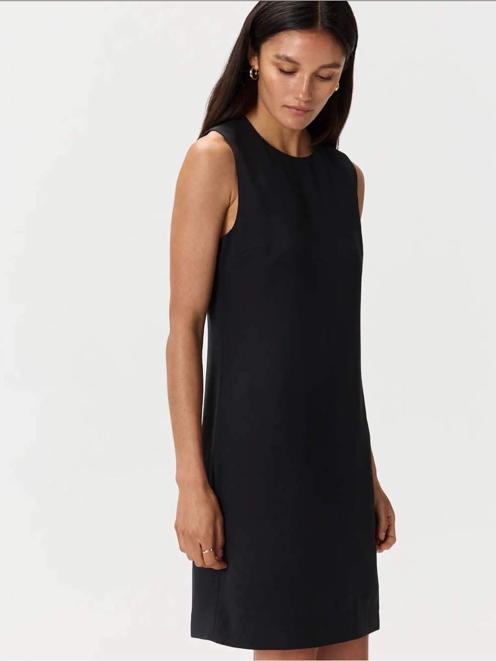 Quince Fluid Crepe Sleeveless Shift Dress In Black Size Large
